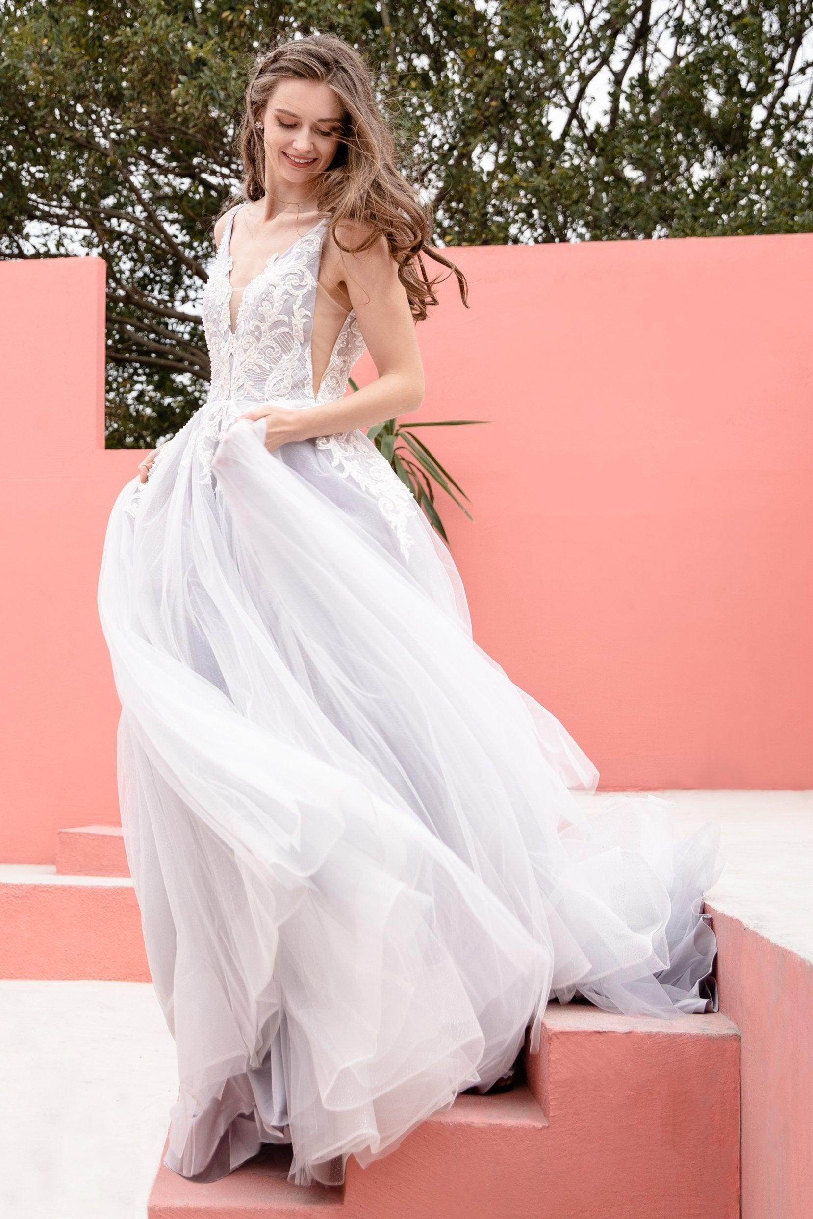 A-Line Court Train Tulle Wedding Dress CW2237 - COCOMELODY